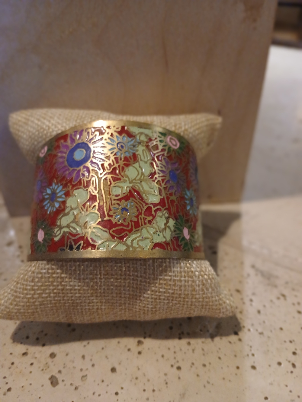 Floral Cloisonné Wide Cuff Bracelet in Red, Green & Blue
